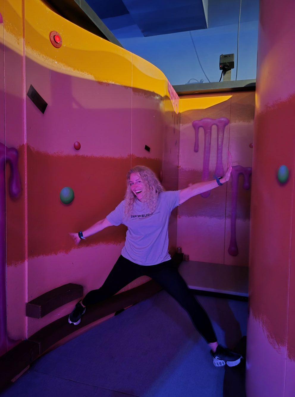 Woman exploring a candy-themed maze
